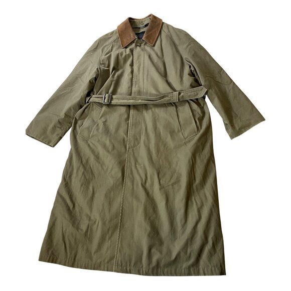 Jos. A. Bank Olive Green Trench Coat w/ Belt Brown Corduroy Collar - Picture 1 of 14